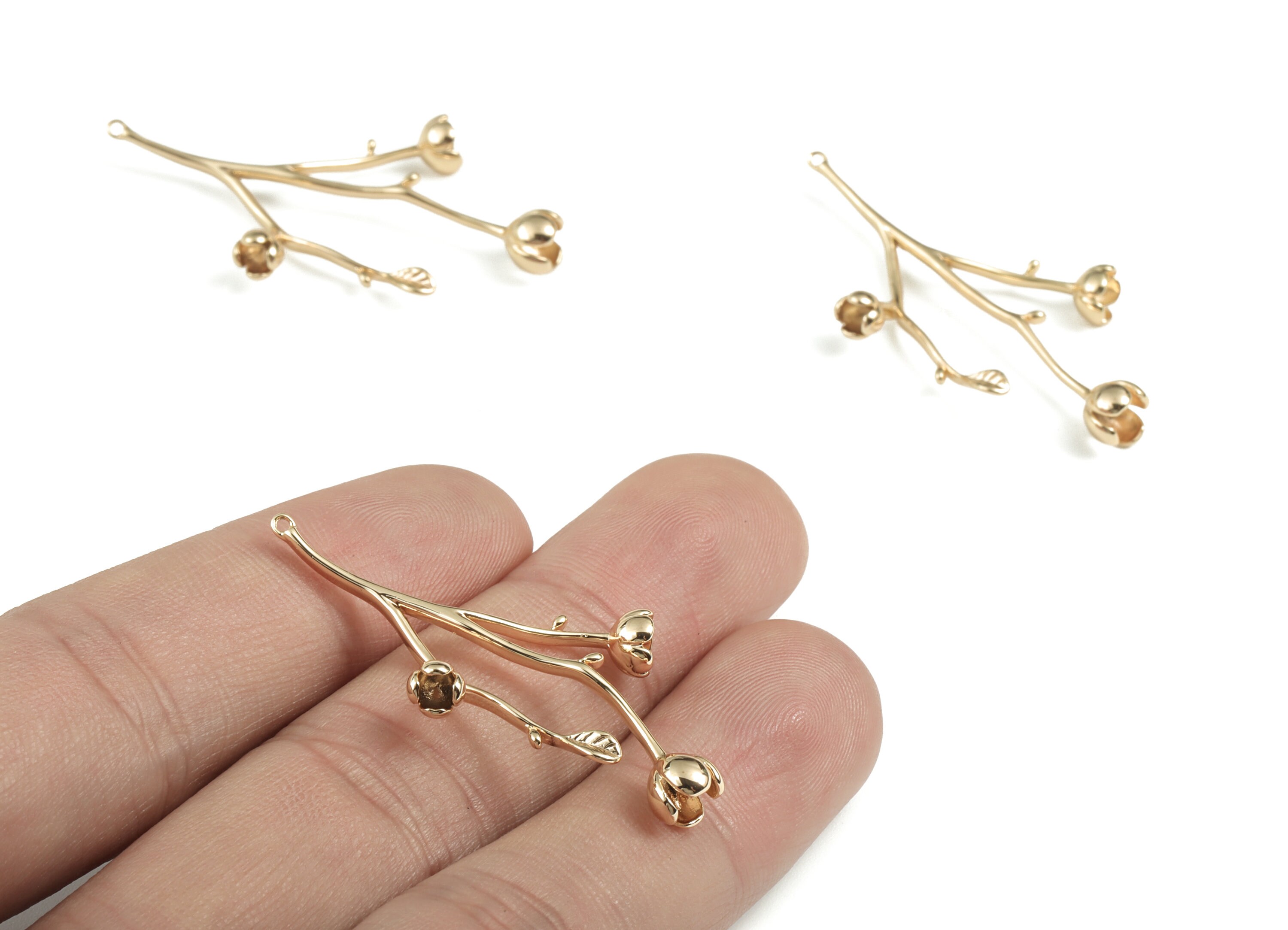 Brass Flower Earring Charms Gold Rose Flower Pendant 18K Etsy UK