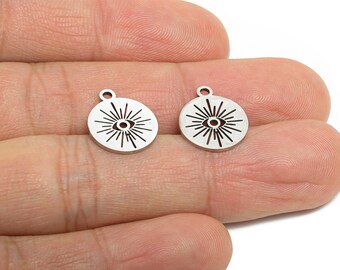 Stalen ooghanger - boze oogbeschermingshanger - Boho Sunburst oogkettinghanger - gegraveerd alziend oog - 14 x 12 x 0,98 mm - SS2375