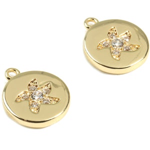 Brass Starfish Charms With Zircon - Brass Starfish Bracelet Charm - 18K Real Gold Plated Brass - Jewelry Supplies - 10.2x8.6x1.4mm - RGP2420