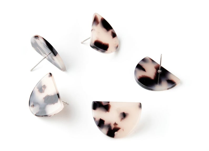 Acetate Acrylic Earring Stud - Post Charms - Blond Tortoise Shell Earrings - D Shaped - Color Code: A07 - 25x18x2.48mm - AC1586-A07 image 2