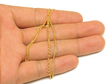 0,235 afgewerkte kabelketting - goud 42 + 6 cm gefacetteerde platte kabelketting - messing platte kabelketting - voor ketting - 18 kt echt goud - RGP7468