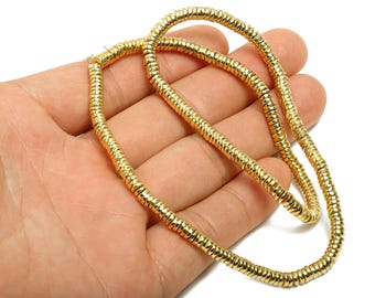 Round Disc Hematite Bead - 15.5feet/1strand - Flat Hematite Bead - Smooth Hematite Bead - Spacer Bead - KC Gold Tone Plated -1x1x3mm-EE9220