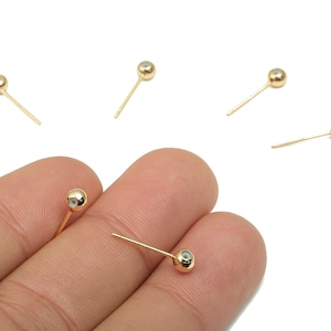 Brass Ball Earring Stud - Brass Silicon Round Ball Earring Post - 18K Real Gold Plated Brass Stud - Ball Stud - 4.05x4.05x3.25mm - RGP4654