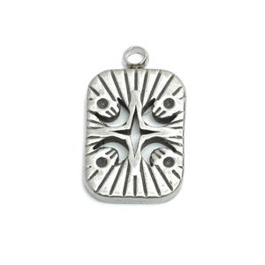 Steel Rectangle Charm - Vintage Geometric Moon Necklace Pendant - Rustic Silver Talisman Pendant - Steel Finding - 17.8x10.59x1.7mm - SS2200