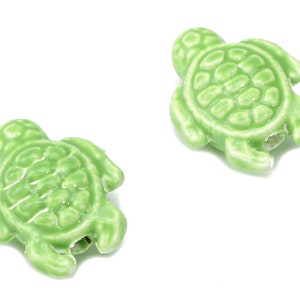 Glazed Ceramic Turtle Beads - Green Carved Turtle Beads - Handmade Connectors Beads - Bracelet Making Beads - 18.86x14.95x8.13mm - NS1836F