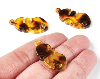 Acetate Acrylic Earring Charm - Tortoise Shell Earrings - Face Shaped Pendant - 1 Hole - Color Code:A05 - 33.56x17.33x2.94mm - AC1369Y