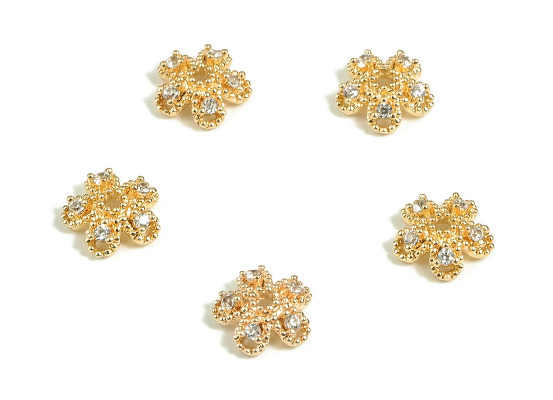 Flower Bead End Caps With Zircons Spacer Bead Caps 18K Gold Plated
