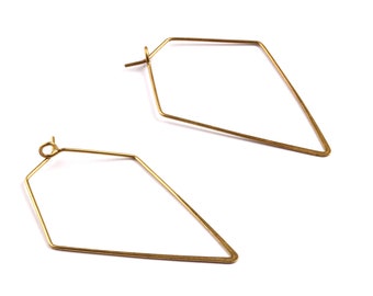 Brass Earring Wire - Raw Brass Diamond Ear Wire - Earring Findings - Jewelry Supplies - 50x33x0.8mm - PP1331