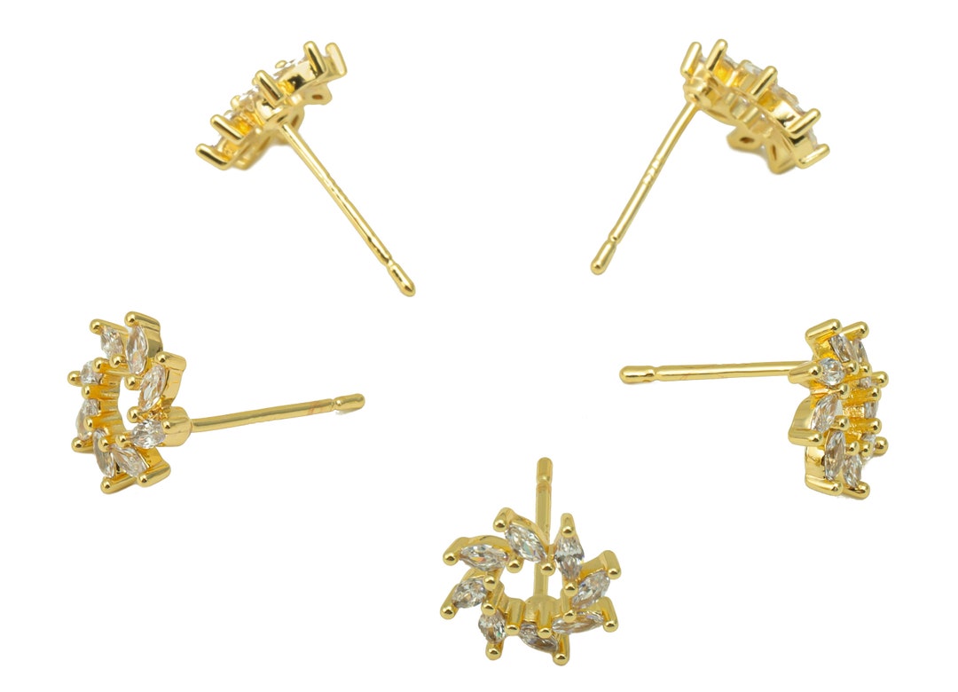 Brass Windmill Earring Stud Cubic Zircon Flower Head Earring Etsy