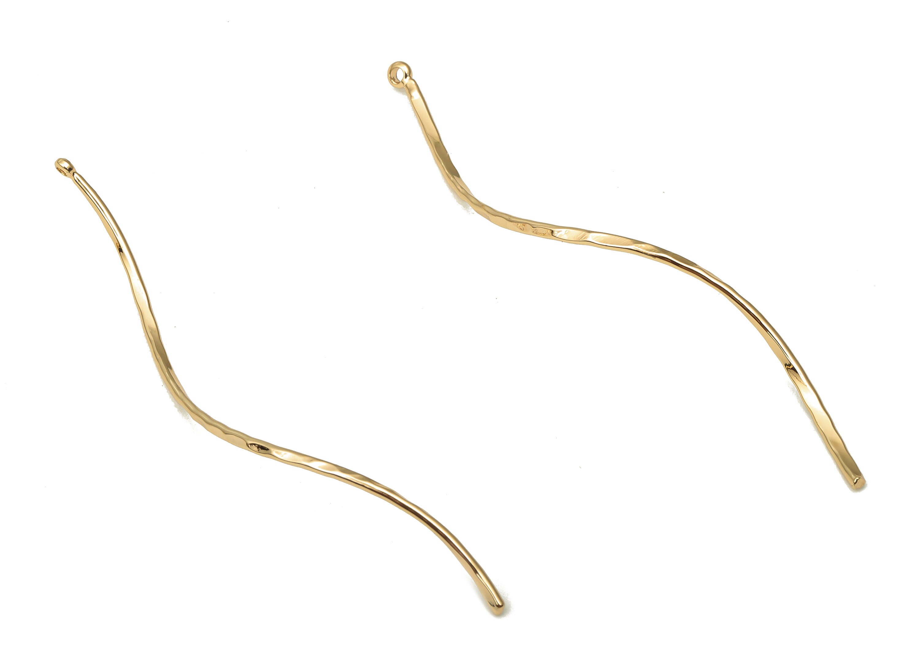Brass Curly Pendants - Brass Thin Long Curved Earring Wire Pendant - For Necklace - 18K Real Gold Plated Brass - 62.82x1.4x0.72mm - RGP5092