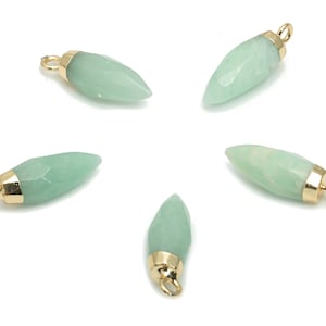 Aventurine Faceted Spike Charms - Brass Stick Pendant - Natural Stone - Gold Tone Plated Brass – Jewelry Supplies - 19.03x6.09x6mm – NS1621A