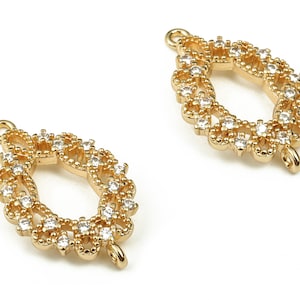 Brass Oval Earring Connector With Zircon - Gold Knot Charms - 18K Real Gold Plated Brass - Jewelry Supplies - 22.33x13.52x2.44mm - RGP3759