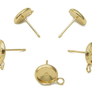 Messing Cabachon Runde Ohrstecker - Kreis Topf Ohrstecker mit Öse - 316 Edelstahl - 18K Echtgoldauflage - 10x10x0.5mm - RGP5451-8