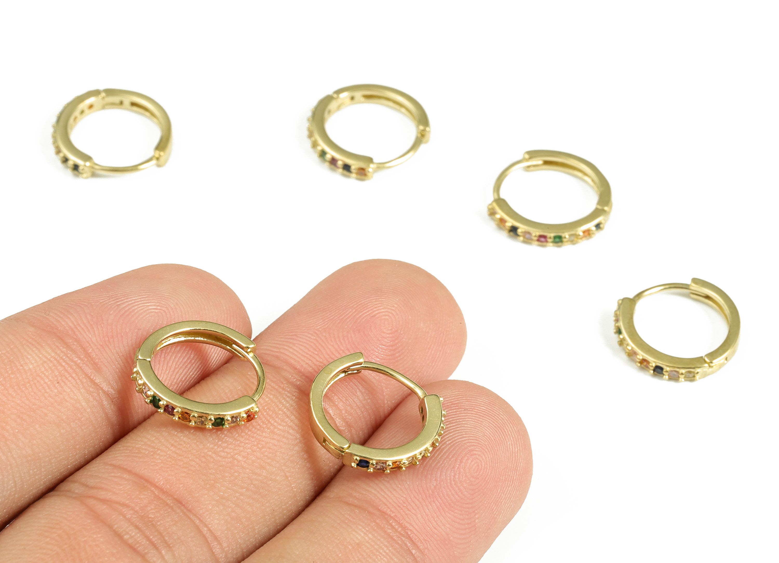 Brass Round Hoop Earrings Multicolored Zircon Hoop Earrings Etsy UK