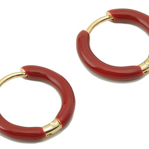 Stainless Steel Circle Earring Clasps - Mini Red Enamel Hoop Earring - Huggie Hoop Clasp -18K Real Gold Plating-16.57x15.19x 2.71mm-RGP5889E