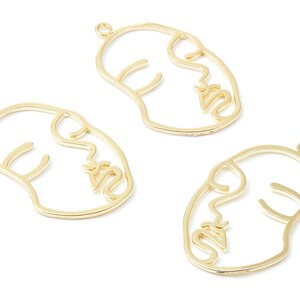 Face Shaped Charm – Gold Tone Zinc Alloy Pendant for Necklace, Earrings (43.7x25.7x1.5mm) ZZ1296 image 3