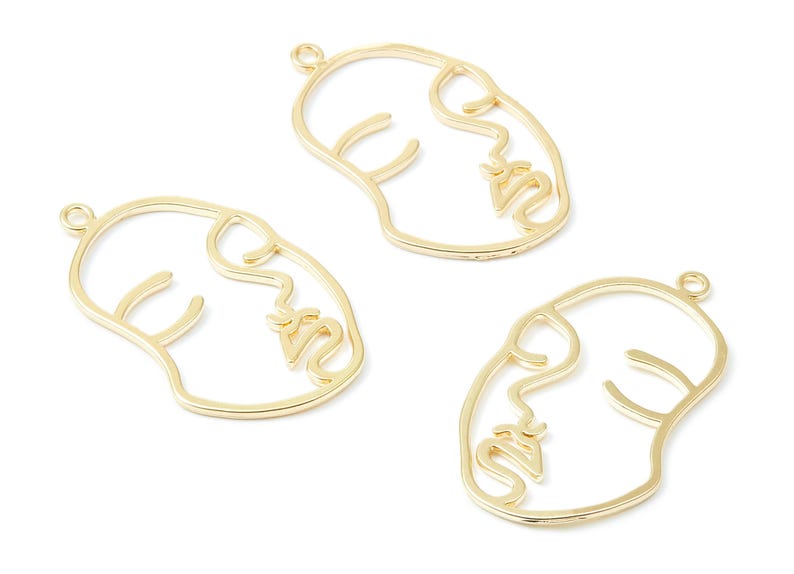 Face Shaped Charm – Gold Tone Zinc Alloy Pendant for Necklace, Earrings (43.7x25.7x1.5mm) ZZ1296 image 3