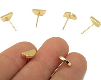 Brass Semicircle Earring Stud - Half Moon Earring Post - Thick Arch Stud Earrings- 18K Real Gold Plated - 10x5x2mm-RGP5924G