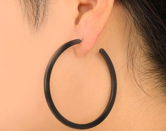 Pendientes de aro abiertos - Aro de 6,35 cm (2,5 pulgadas) - Poste redondo de acetato negro - Círculo abierto - Color: A66 - 63,5 x 63,5 x 2,8 mm - AC1171B
