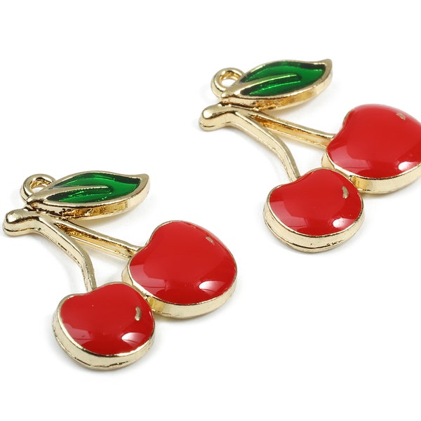 Alloy Cherry Charms - Zinc Alloy Cherry Earrings - Cherry Bracelet Pendant - Enamel Pendant - Gold Tone Plated - 18.66x16.2x3.01mm - ZZ1440