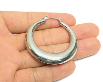 Huge Smooth Crescent Steel Hoop Earring – Minimalist Hinged Jewelry (49x49x7.8mm) SS1697