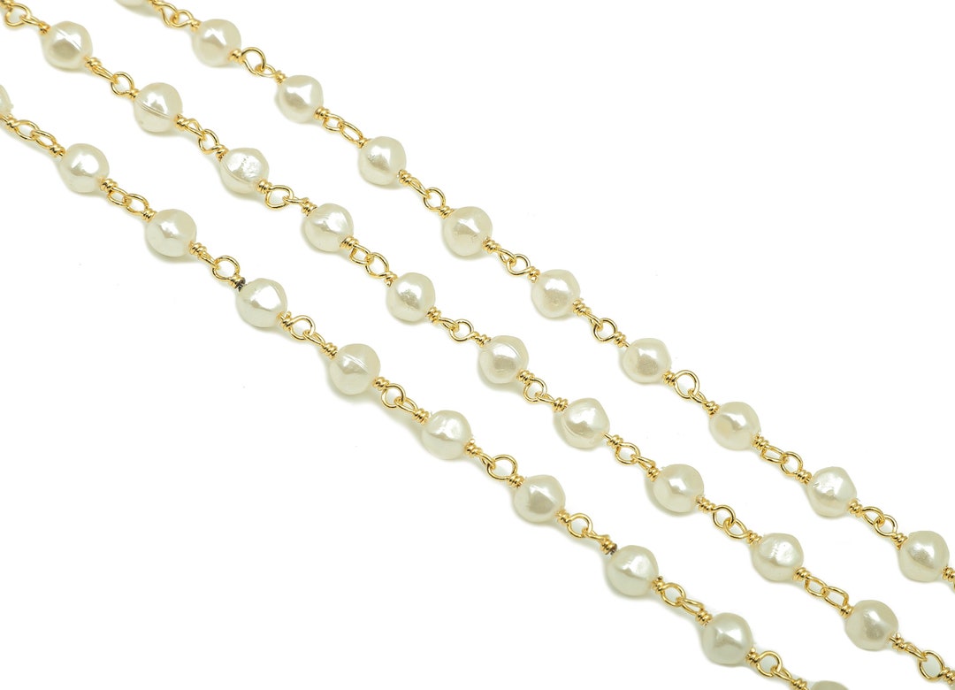 Brass Beads Chain Gold Pearl Beaded Chains Pearl Bead Etsy UK