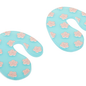 Acrylic U Flower Earring Charms - Acrylic Flower U Pendant - Printing Textured - Jewelry Making Supplies - 41.25x34.32x1.88mm - AC2471