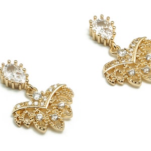 Brass Oval Earring Charms With Drop Zircons – Zircon KC Gold Tone Oval Pendant – Dainty Dangle Charms - 19.66x13.62x2.62mm - PP4852G