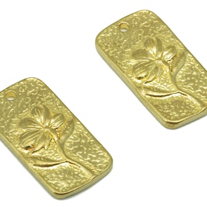 Brass Oval Rectangle Earring-Raw Brass Hammered Pendant-Botanical Charm-Flower Charm-Earring Charm -Jewelry Supplies - 17x 10x 1.88mm-PP8466