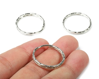 Silver Tone Metal Key Rings - Split Rings - Circle Key Rings - Keychain Connectors - Key Ring Findings - 24.67x24.67x1.5mm - PP2854S