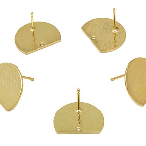 Brass Half Round Earring Post - Textured Semicircle Stud Earring - 316 Stainless Steel - 18K Real Gold Plating - 18.7x14.9x0.8mm - RGP5441