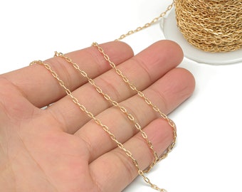 Faceted Cable Chain - 18K Real Gold Plated Brass Chain -Soldered Tiny Chain - Oval Paperclip Layering Mini Chain - 3.6*1.8mm*0.5mm - RGP4348