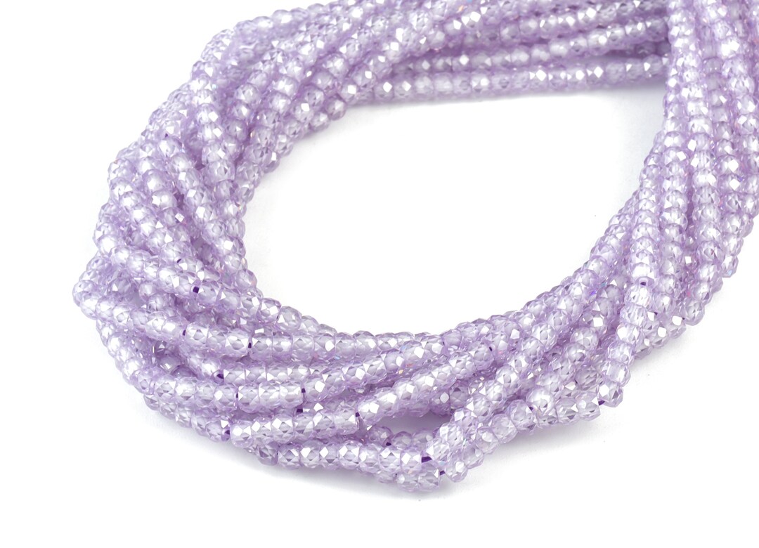 Purple Cubic Zircon Rondelle Beads 3mm - 15.5 Inch - Purple