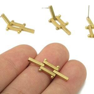 Brass Stud Earring - Brass Rectangle Bars Mesh Earring Stud and Hanging Bras Earring Post -Jewelry Making -26.39x 10.78x 1.93mm- PP8270