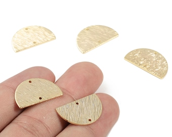 Brass Half Moon Connectors - Brass Textured Semicircle Connectors - 2 Hole - 18K Real Gold Plated Brass - 21.4x13x0.85mm - RGP2305