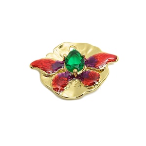 Teardrop Butterfly Charm - Brass Colorful Enamel Fish Charm - Red Enamel Butterfly Pendant - 18K Real Gold Plating - 23x17.52x3mm - RGP10448
