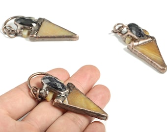 Yellow Sand Agate Triangle Pendant – Agate Earring Charms – Gemstone Jewelry Making Supplies – Average Size – 66.93x26.94x12.52mm – NS1384