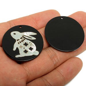 Acrylic Rabbit Pendant - Mother Of Pearl Bunny Charm - Seashell Inlay Rabbit Pendant - Bunny Jewelry Making Supplies - 34x34x2.52mm - AC2650