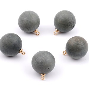 Wooden Ball Charms - Wooden Ball Pendant - Natural Wood Ball Earring Pendant - Wooden Beads with Alloy - 16.61x13.69mm - BB1083