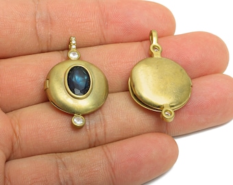 Memory Locket Halsketten Anhänger - Rohes Messing CZ Kristall Medaillon Anhänger - Messing Kundengerecht Foto Vintage Medaillon Charme - 34x20.7 x 7 mm - PP11087