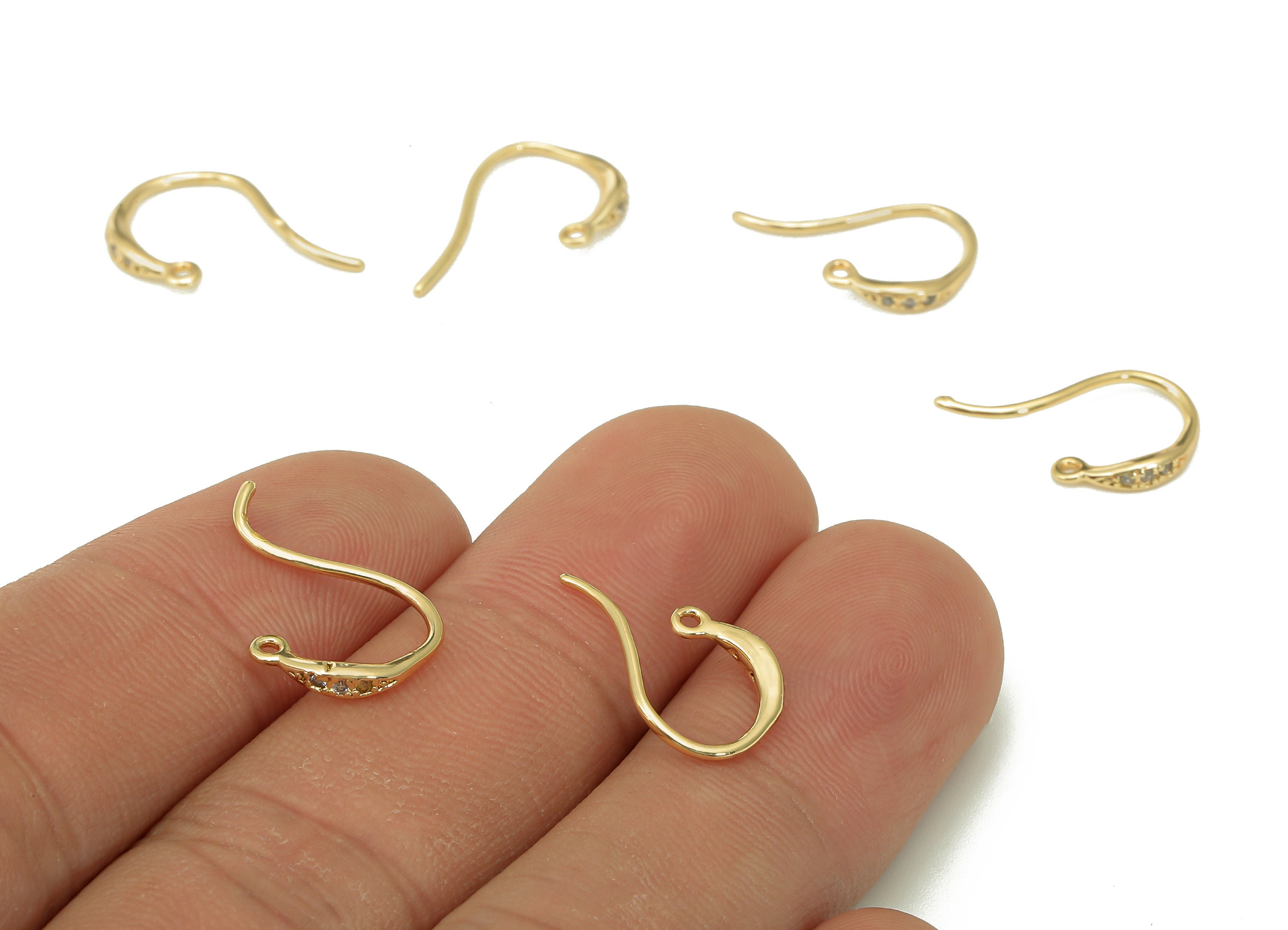 ジルコン付き真鍮製イヤリングフック - ループ付き真鍮ワイヤー