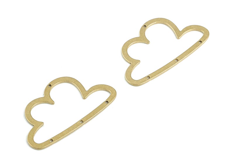 Cloud Earring Connector - Raw Brass Cloud Earring - 4 Holes Connector - Jewelry Supplies - 30x17x0.8mm - PPM3500 image 2