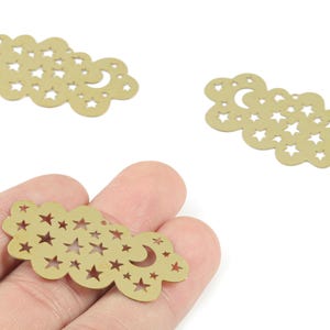 Messing Sterne Halbmond Wolke Ohrring Charms - Rohmessing Wolke Stern Mond Anhänger - Schmuck Zubehör - 41.7x24.83x0.29 mm - JJB6484 Bild 1