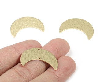 Brass Crescent Connector For Earring - Raw Brass Textured Moon Connector For Necklace - Brass 2 Hole Connector - 28.06x19.69x0.82mm - PP3385