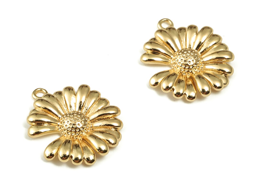 Brass Flower Earring Charms Gold Flower Pendant 18K Real Etsy