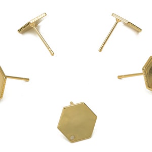 Brass Hexagon Earring Post - Brass Hexagon Stud - Geometric Stud - Stainless Steel Stud - 18K Real Gold Plated - 11.45x11.45x0.92mm -RGP5158