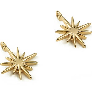 Encantos de pendientes de estrella de latón - Colgante de estrella de oro - Latón chapado en oro real de 18K - Suministros para hacer joyas - 13.93x11.6x1.43mm - RGP3899