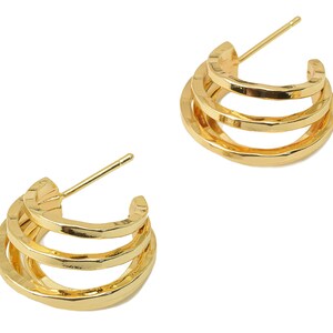 Brass C Hoop Stud Earring - Brass Round Earring Stud - C Open Hoop Earring Post - 18K Real Gold Plating -26x 18.98x 2.08mm - RGP6079