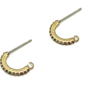 Brass C Earring Post With Zircon - Raw Brass C Stud - Earring Post - Stainless Steel Stud - Jewelry Supplies - 11.99x10.62x1.69mm - PP4453