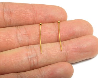 0.7*25mm Steel Ball Head Pin - Ball Head Pin Crafting & Beading Headpin - Ball Head Pins for Jewelry - 18K Real Vacuum Plating - SS2132-25G